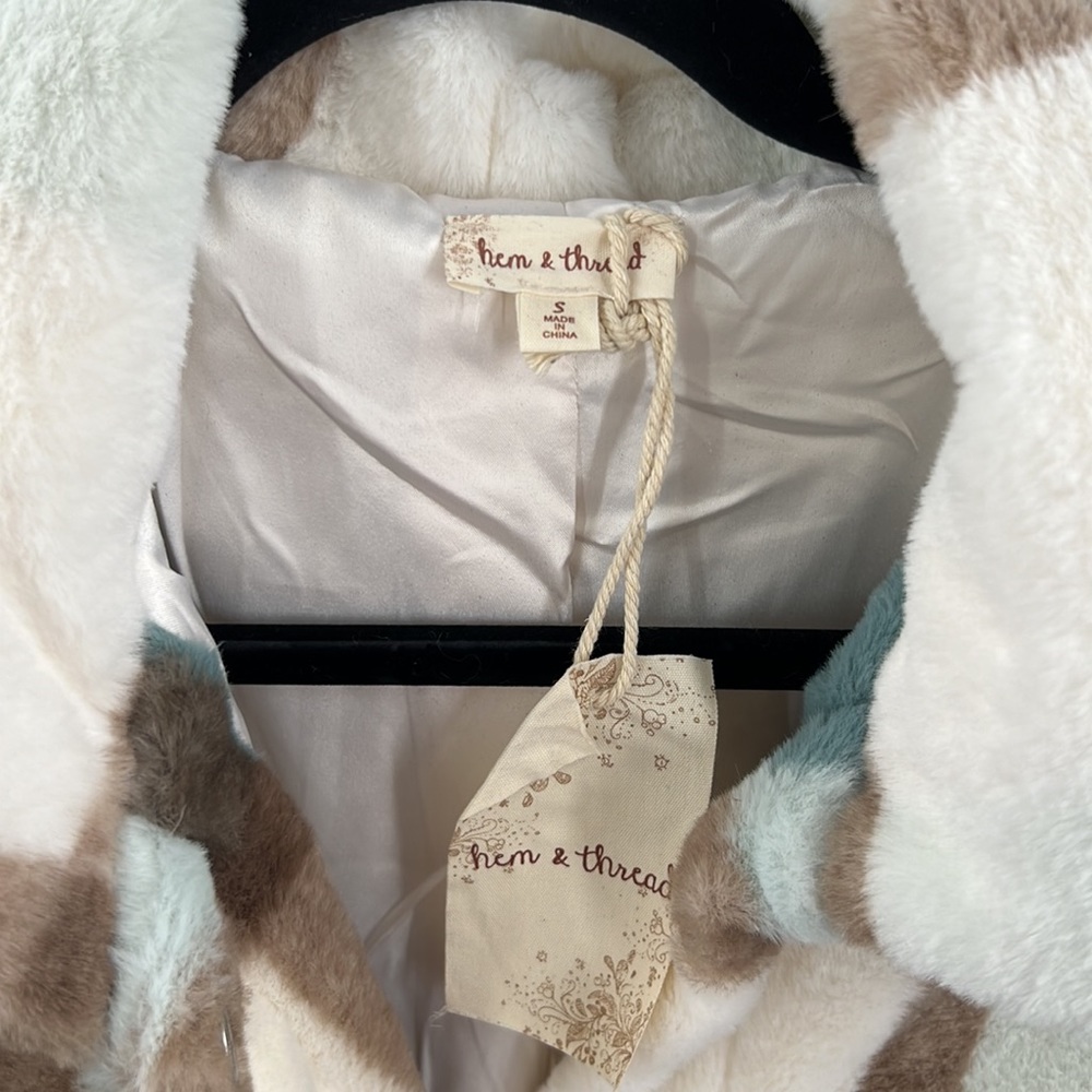 🆕Hem & Thread Fleece Jacket Plaid Colorblock Teal/Robins Egg Blue & Cream NWT - Picture 8 of 13